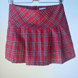 Y2K Tartan Red Plaid Pleated Mini Skirt XS • Low Rise Vibe